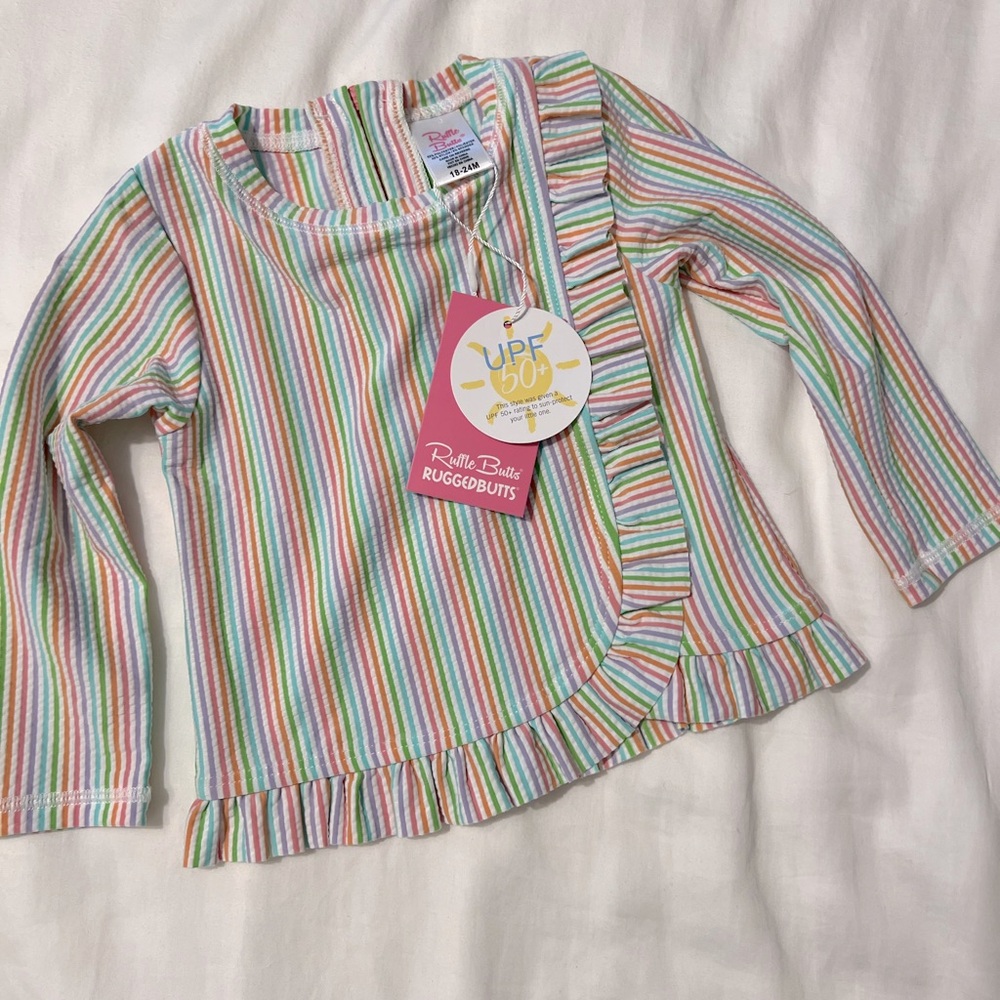 Ruffle butts. Long sleeve rash guard. Back zipper. Size 18-24 months